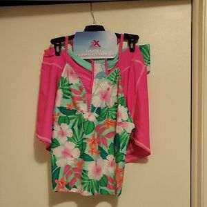 NWT: ZeroXposur Girls Plus Pink and Green 3 Piece Tankini Swim Set